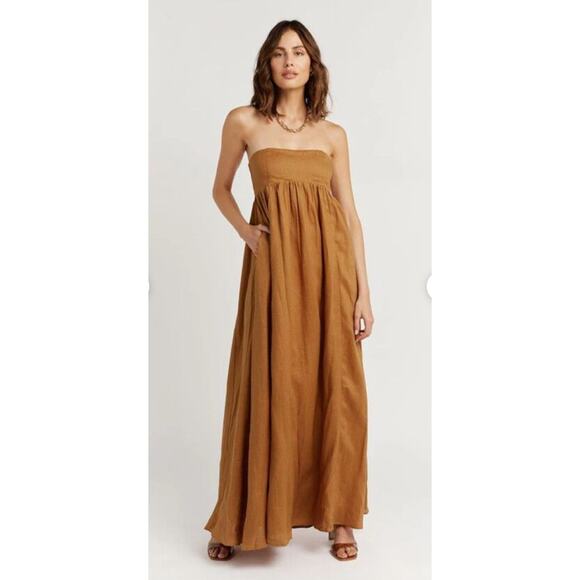 DISSH Gia Tangerine Linen Strapless Maxi Dress - Picture 1 of 7
